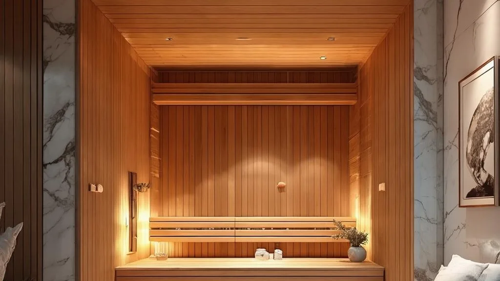 Premium recovery spa interior with a wooden infrared sauna