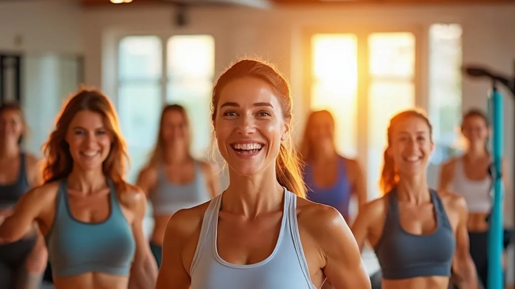 Women smiling together during a Bloom group class